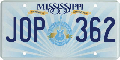 MS license plate JOP362