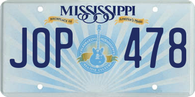 MS license plate JOP478