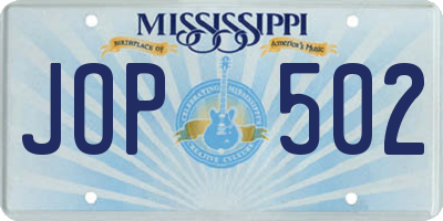 MS license plate JOP502