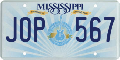 MS license plate JOP567