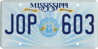 MS license plate JOP603