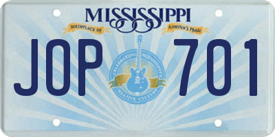 MS license plate JOP701