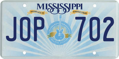 MS license plate JOP702