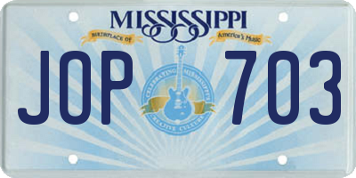 MS license plate JOP703