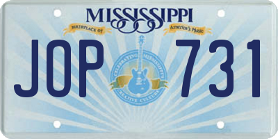MS license plate JOP731