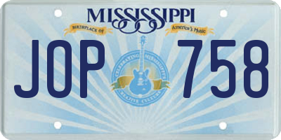 MS license plate JOP758