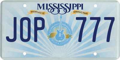 MS license plate JOP777