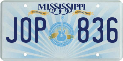 MS license plate JOP836