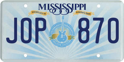 MS license plate JOP870