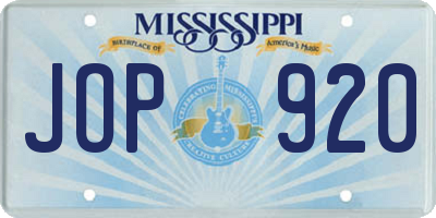 MS license plate JOP920