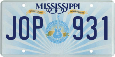 MS license plate JOP931