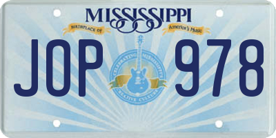 MS license plate JOP978
