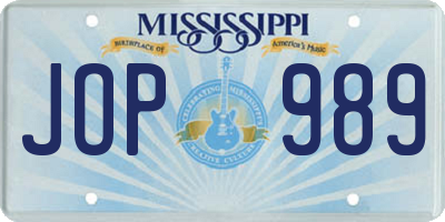 MS license plate JOP989