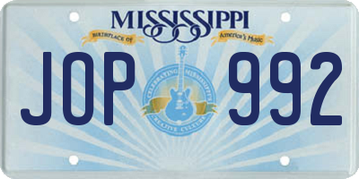 MS license plate JOP992