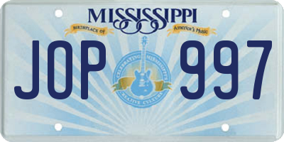 MS license plate JOP997