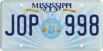 MS license plate JOP998