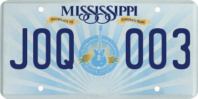 MS license plate JOQ003