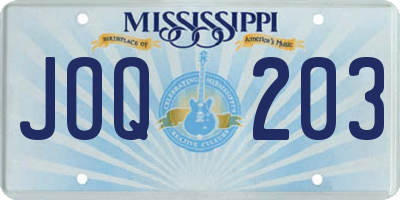 MS license plate JOQ203