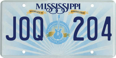 MS license plate JOQ204