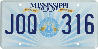 MS license plate JOQ316
