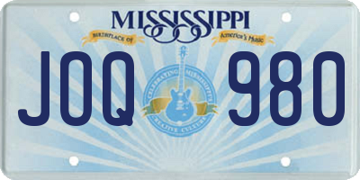 MS license plate JOQ980