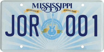 MS license plate JOR001