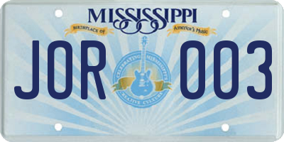 MS license plate JOR003