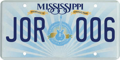 MS license plate JOR006