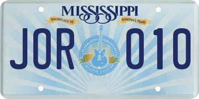 MS license plate JOR010