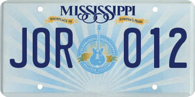 MS license plate JOR012
