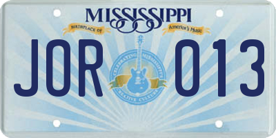 MS license plate JOR013