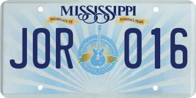 MS license plate JOR016