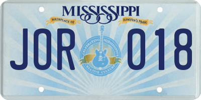 MS license plate JOR018