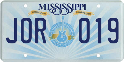 MS license plate JOR019