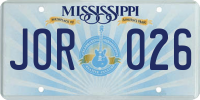 MS license plate JOR026