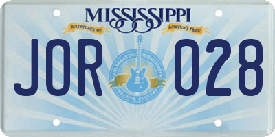 MS license plate JOR028