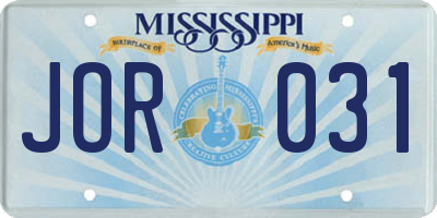 MS license plate JOR031