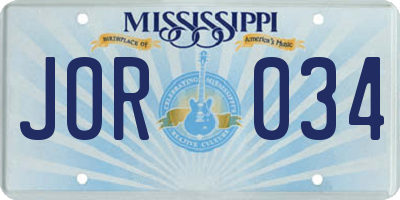 MS license plate JOR034