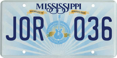 MS license plate JOR036