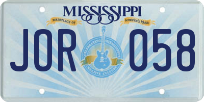 MS license plate JOR058