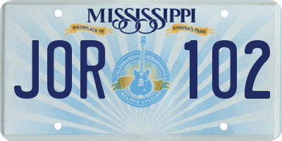 MS license plate JOR102