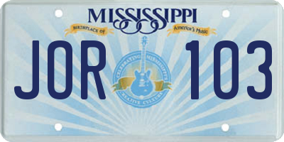 MS license plate JOR103