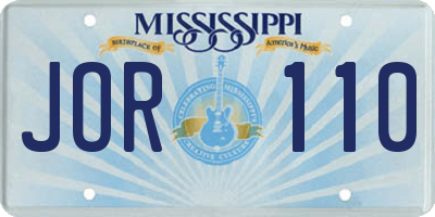 MS license plate JOR110