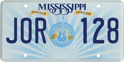 MS license plate JOR128