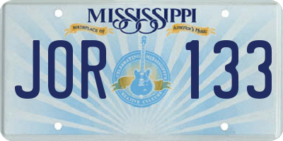 MS license plate JOR133