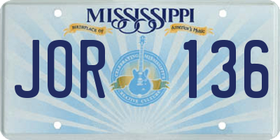 MS license plate JOR136