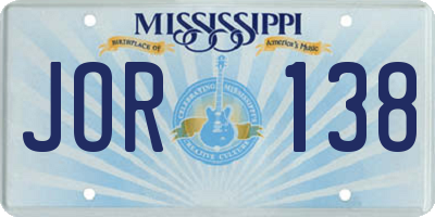 MS license plate JOR138
