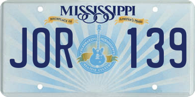 MS license plate JOR139
