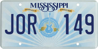 MS license plate JOR149