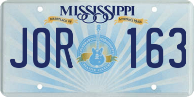 MS license plate JOR163